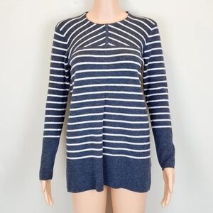 Tory Burch grey stripe long sleeve sweater Size M